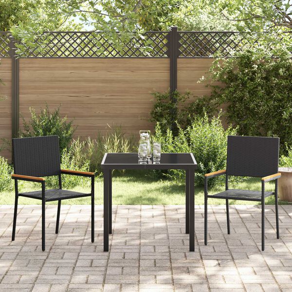 vidaXL Garden Dining Set with Cushion 3 pcs Black Poly Rattan