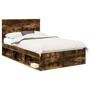 vidaXL Bed Frame with Drawer Smoked Oak 120 x 190 cm Solid Pine Wood