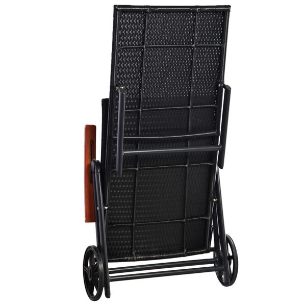 vidaXL Sun Lounger with Wheels Poly Rattan Black