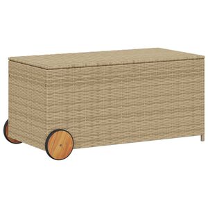 vidaXL Garden Storage Box with Wheels Mix Beige 190L Poly Rattan