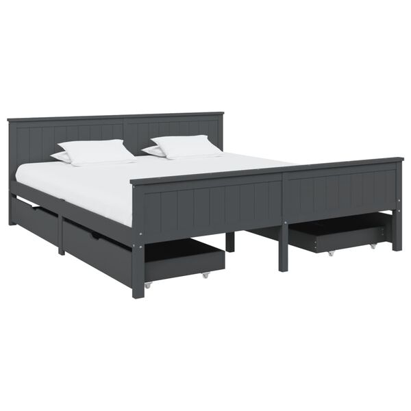 vidaXL Bed Frame without Mattress Dark Grey Solid Wood Pine 200x200 cm (322208+2x321990)