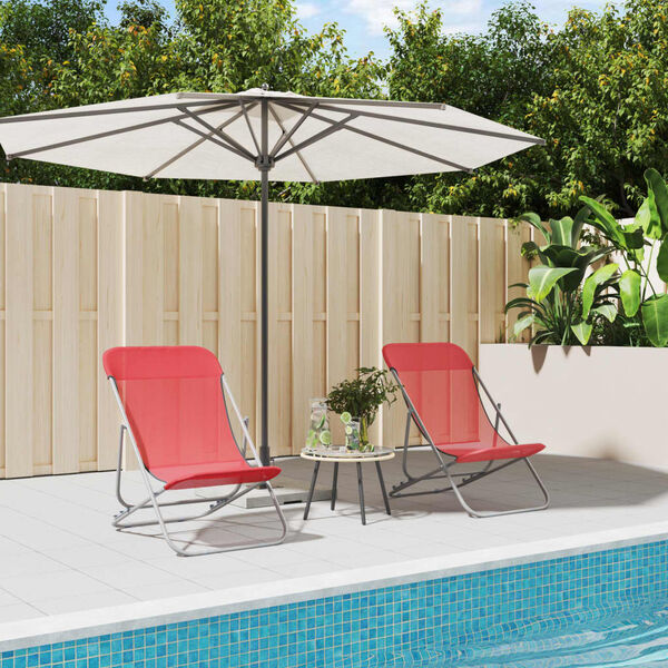 vidaXL Folding Beach Chairs 2 pcs Red Textilene&Powder-coated Steel