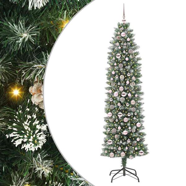 vidaXL Artificial Slim Christmas Tree Green and white 210 cm