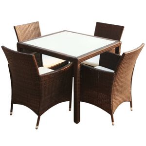 vidaXL 5 Piece Outdoor Dining Set with Cushions Poly Rattan Brown