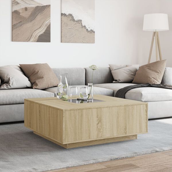 vidaXL Coffee Table with Infinity LED Sonoma Oak 100x100x40 cm