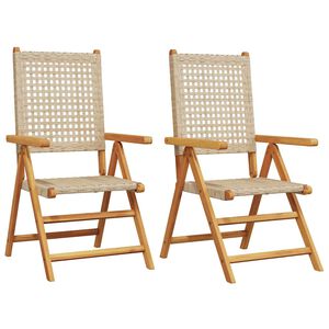 vidaXL Folding Chairs 2 pcs Beige Solid Wood Acacia and Poly Rattan