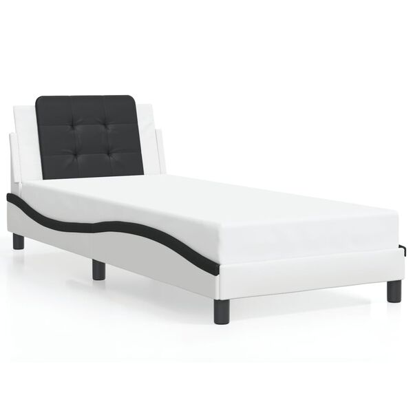 vidaXL Bed Frame without Mattress "Zadar" White and Black 100x200 cm Faux Leather