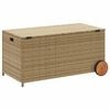 vidaXL Garden Storage Box with Wheels Mix Beige 190L Poly Rattan