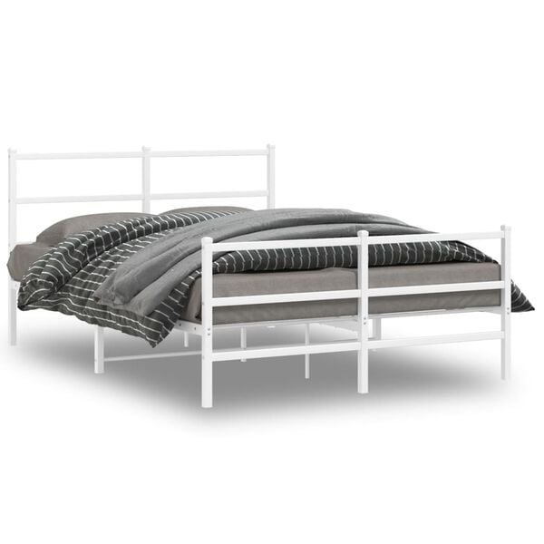 vidaXL Metal Bed Frame without Mattress with Footboard&nbsp;White 140x190cm