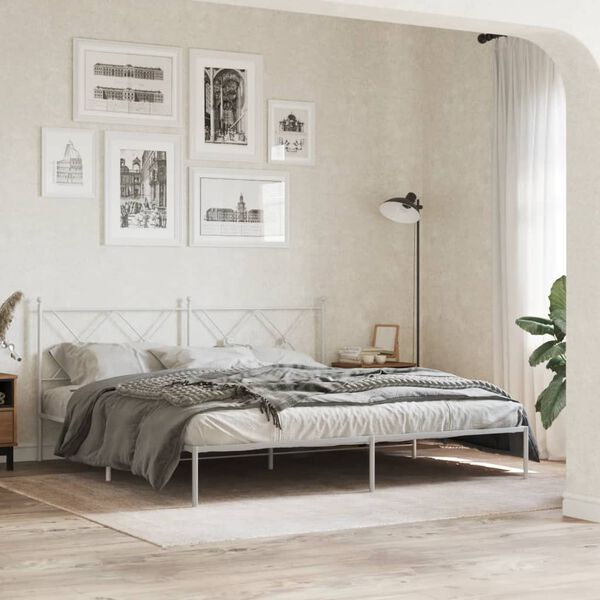 vidaXL Metal Bed Frame without Mattress with Headboard White 183x213cm