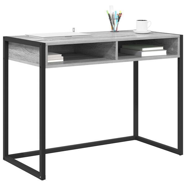 vidaXL Desk with Storage Grey Sonoma 100 x 50 x 75 cm Engineered Wood