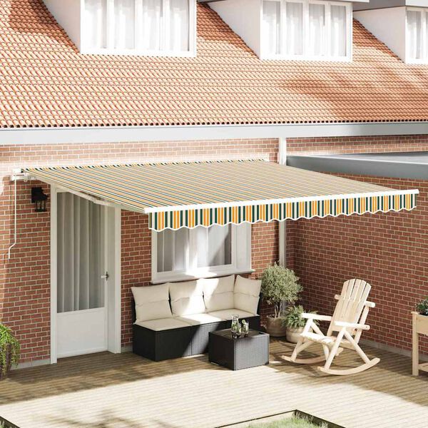 vidaXL Retractable Awning Manual Green and yellow 400 x 350 cm