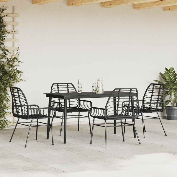 vidaXL 5 Piece Garden Dining Set Black Poly Rattan Glass