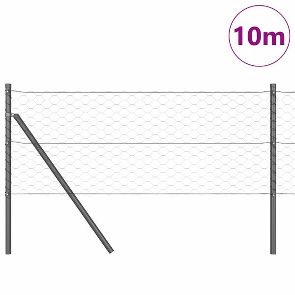 vidaXL Fence Post Grey 10 x 0.6 m (50 mm mesh) Steel and PVC
