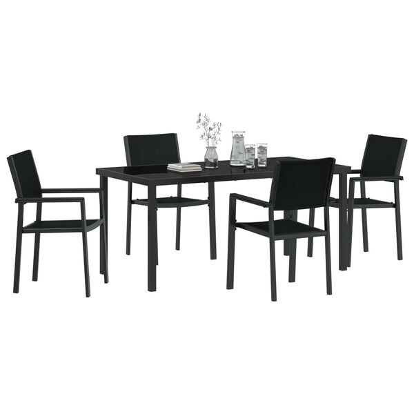 vidaXL Garden Dining Set 5 pcs Black Powder-Coated Steel