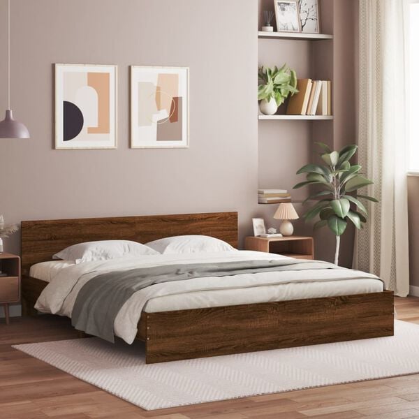 vidaXL Bed Frame without Mattress Brown Oak 180x200 cm Super King