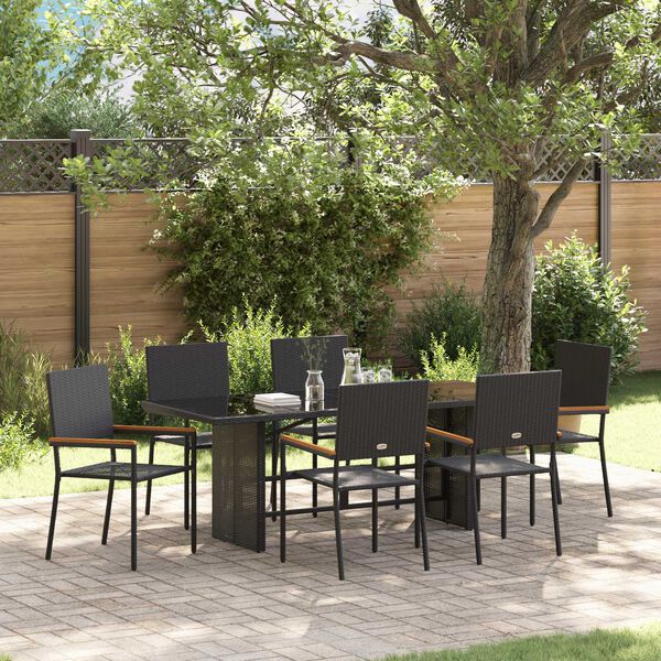 vidaXL Garden Dining Set 7 pcs Black Poly Rattan