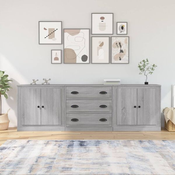 vidaXL Sideboards 3 pcs Grey Sonoma Engineered Wood