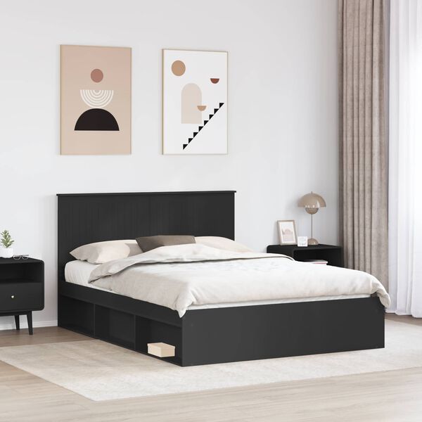 vidaXL Bed Frame with Headboard Black 150 x 200 cm Solid Pine Wood