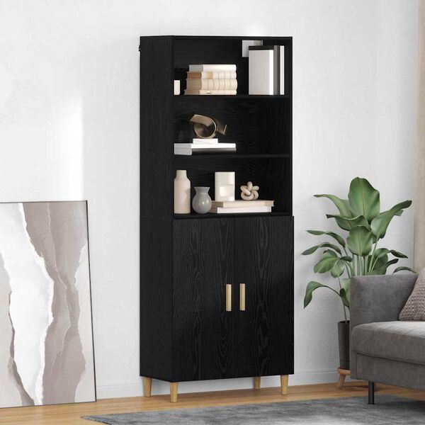 vidaXL Highboard Black Oak 69.5 x 32.5 x 180 cm Engineered Wood