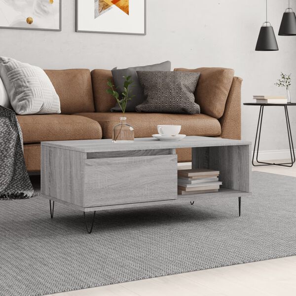 vidaXL Coffee Table Grey Sonoma 90x50x36.5 cm Engineered Wood