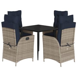 vidaXL 5 Piece Garden Dining Set with Cushions Grey Poly Rattan