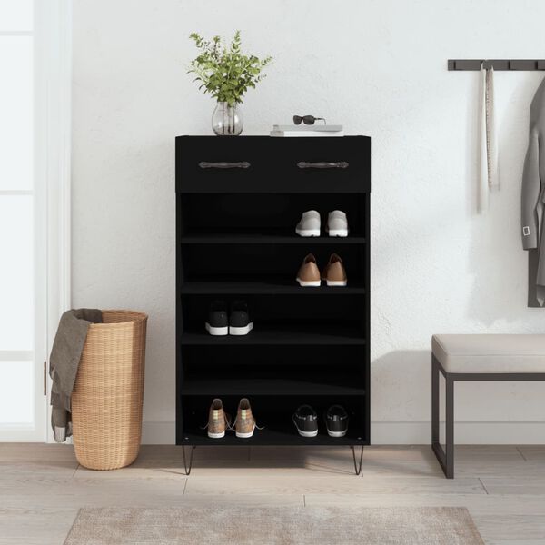 vidaXL Shoe Cabinet Black 60x35x105 cm Engineered Wood