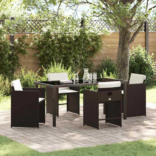 vidaXL Garden Dining Set 5 pcs Brown Poly Rattan