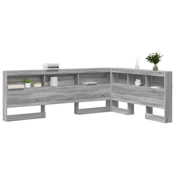 vidaXL Storage Headboard with Shelf Grey Sonoma 140 cm Engineered Wood