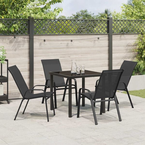vidaXL Garden Dining Set 5 pcs Black Powder-coated Steel