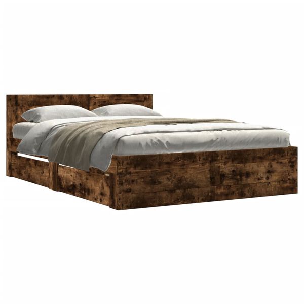 vidaXL Bed Frame with Headboard without Mattress Smoked Oak 135x190 cm Double