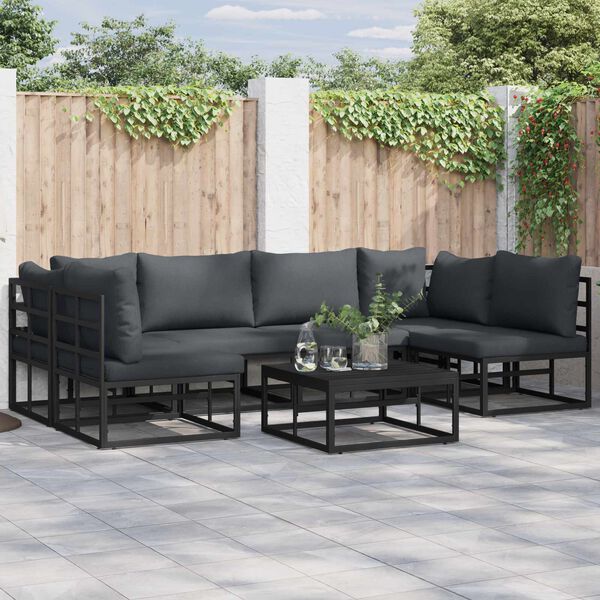 vidaXL Garden Sofa Set with Cushion 7 pcs Black Aluminium
