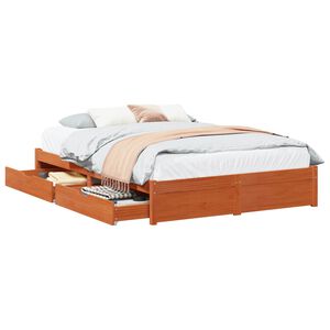 vidaXL Bed Frame with Drawer Wax Brown 160 x 200 cm Solid Pine Wood