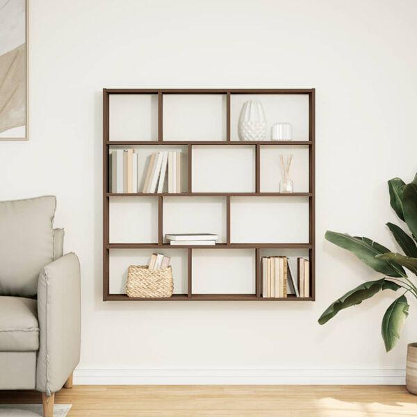 vidaXL Wall Cube Shelf 12 Compartments Brown Oak Engineered Wood
