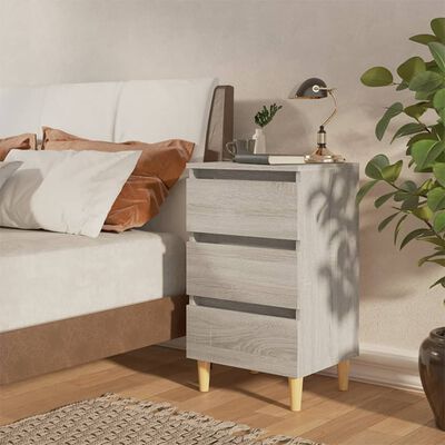 vidaXL Bed Cabinets with Solid Wood Legs 2 pcs Grey Sonoma 40x35x69 cm