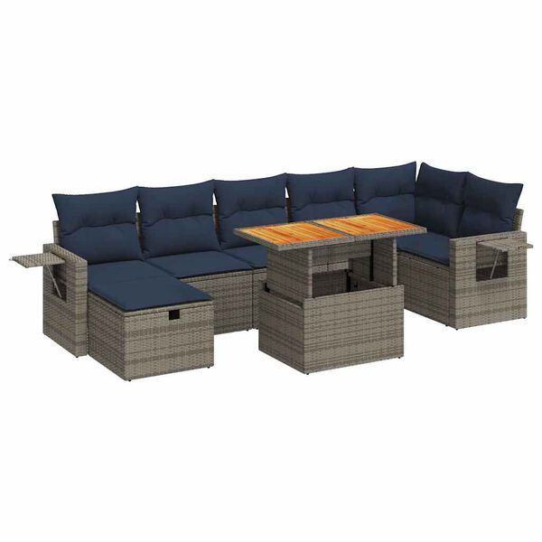 vidaXL 8 Piece Garden Sofa Set with Cushions Brown Poly Rattan Acacia