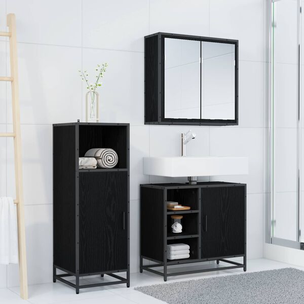 vidaXL Bathroom Furniture Set 3 pcs Black Oak Engineered Wood