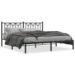 vidaXL Metal Bed Frame without Mattress with Headboard Black 180x200cm