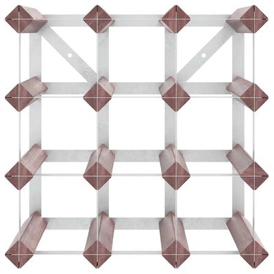 Top-down view of a square grid wine rack with diamond-shaped wooden connectors.