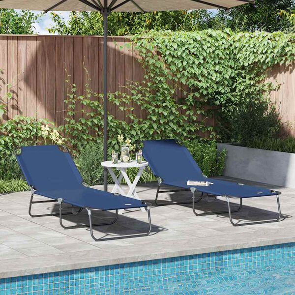 vidaXL Folding Sun Lounger 2 pcs Blue 188 x 57 x 86.5 cm Polyester