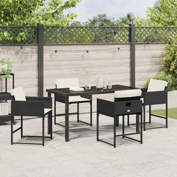 vidaXL Garden Dining Set 5 pcs Black Poly Rattan