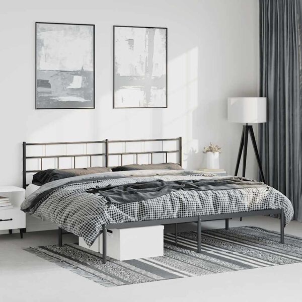 vidaXL Metal Bed Frame without Mattress with Headboard Black 193x203cm