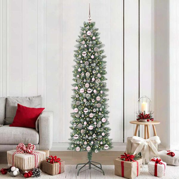 vidaXL Artificial Slim Christmas Tree Green and white 210 cm