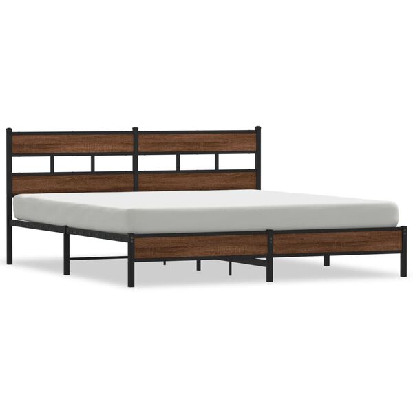 vidaXL Metal Bed Frame without Mattress Brown Oak 193x203 cm