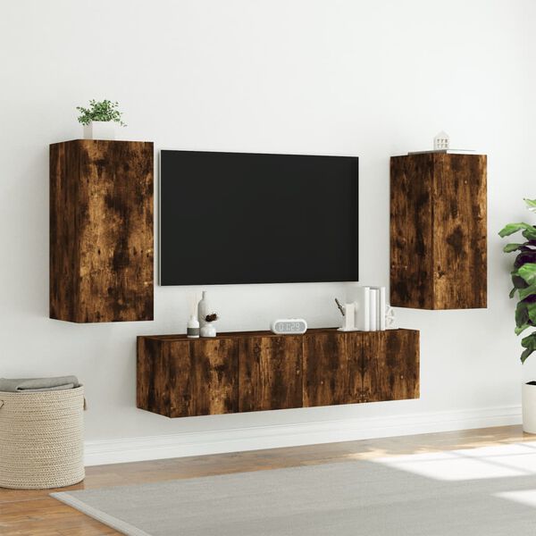 vidaXL 4 Piece TV Wall Units with LED Smoked Oak Engineered Wood