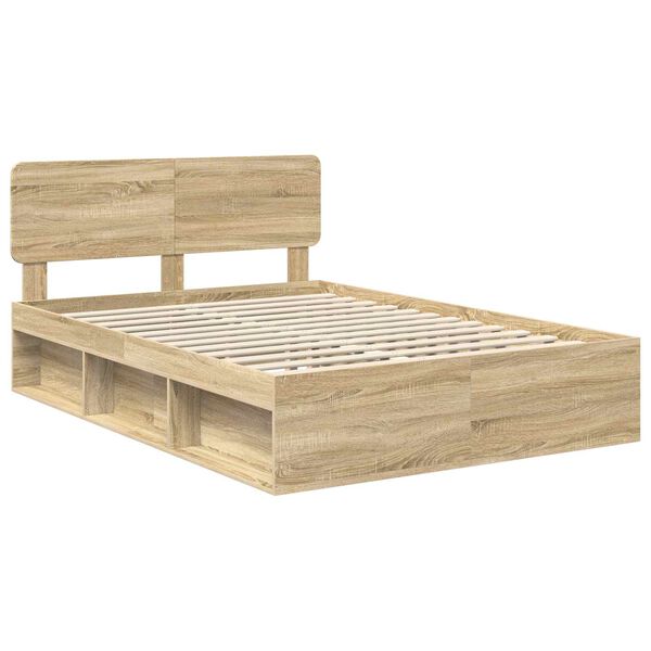 vidaXL Bed Frame with Headboard Sonoma 160 x 200 cm Solid Pine Wood