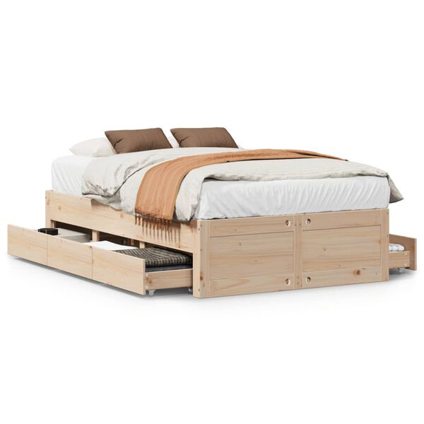 vidaXL Bed Frame without Mattress with Drawers 135x190 cm Double Solid Wood Pine