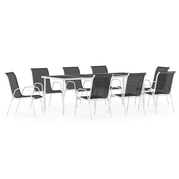 vidaXL 9 Piece Outdoor Dining Set Steel Black
