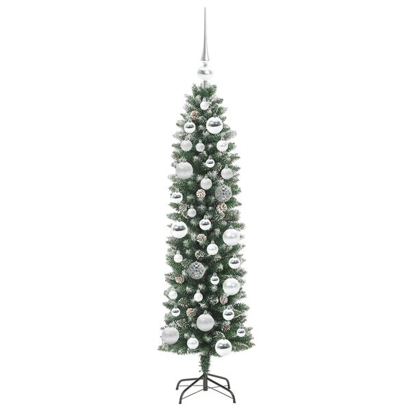 vidaXL Artificial Slim Christmas Tree Green and White 120 cm