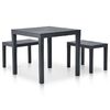 vidaXL Garden Table with 2 Benches Plastic Anthracite
